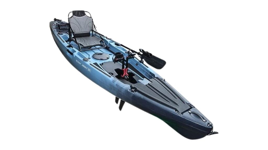 This image has an empty alt attribute; its file name is 12-Pedal-Fin-Drive-Powered-Fishing-Kayak-1024x576.jpg